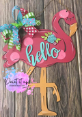 Flamingo Hello Wooden Door Hanger