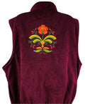 Fleece Vest - Burgundy with Folk art flower