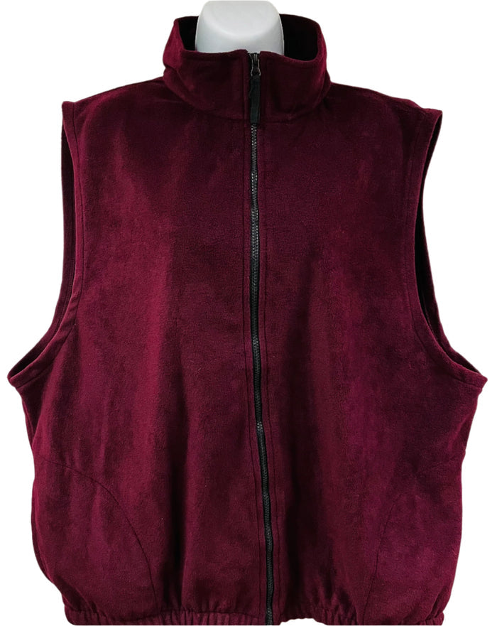 Fleece Vest - Burgundy with Folk art flower