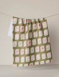 Flower Tiles Green Kitchen Tea Towel