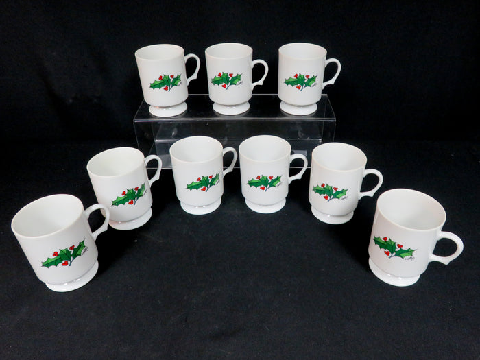 Footed Holly Mugs