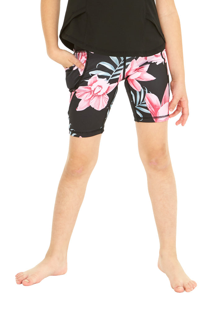 Girl's Athletic Biker Shorts in Lotus Orchid Black