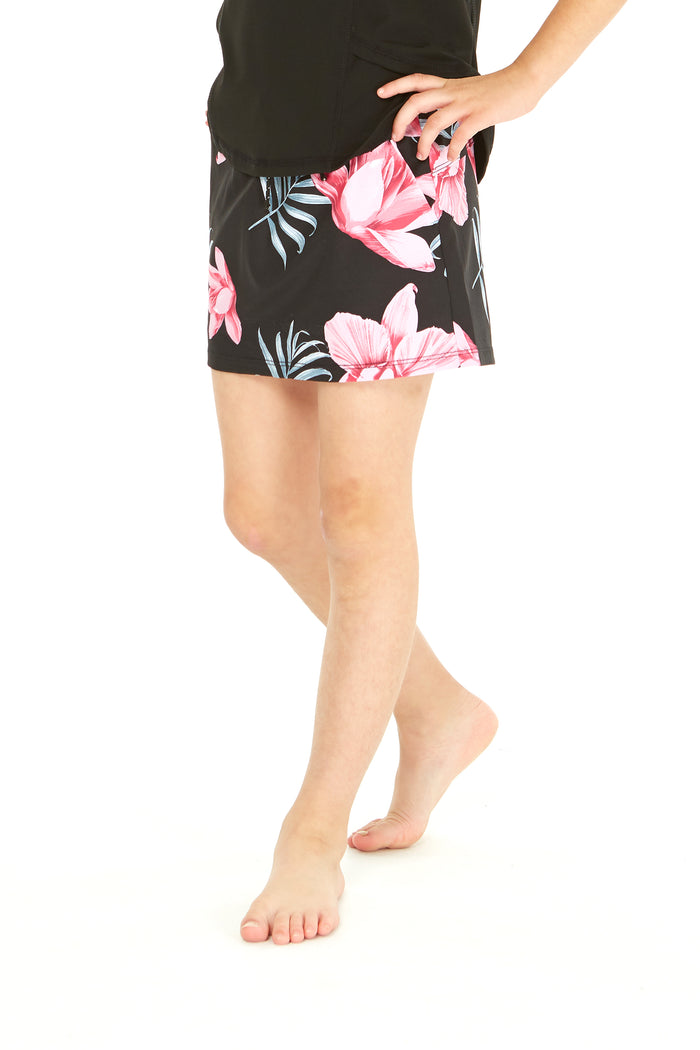 Girl's Athletic Skorts Skirt with Shorts in Lotus Orchid Black
