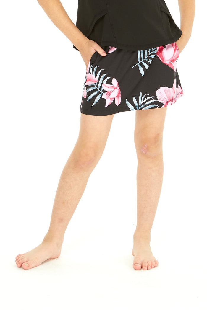 Girl's Athletic Skorts Skirt with Shorts in Lotus Orchid Black