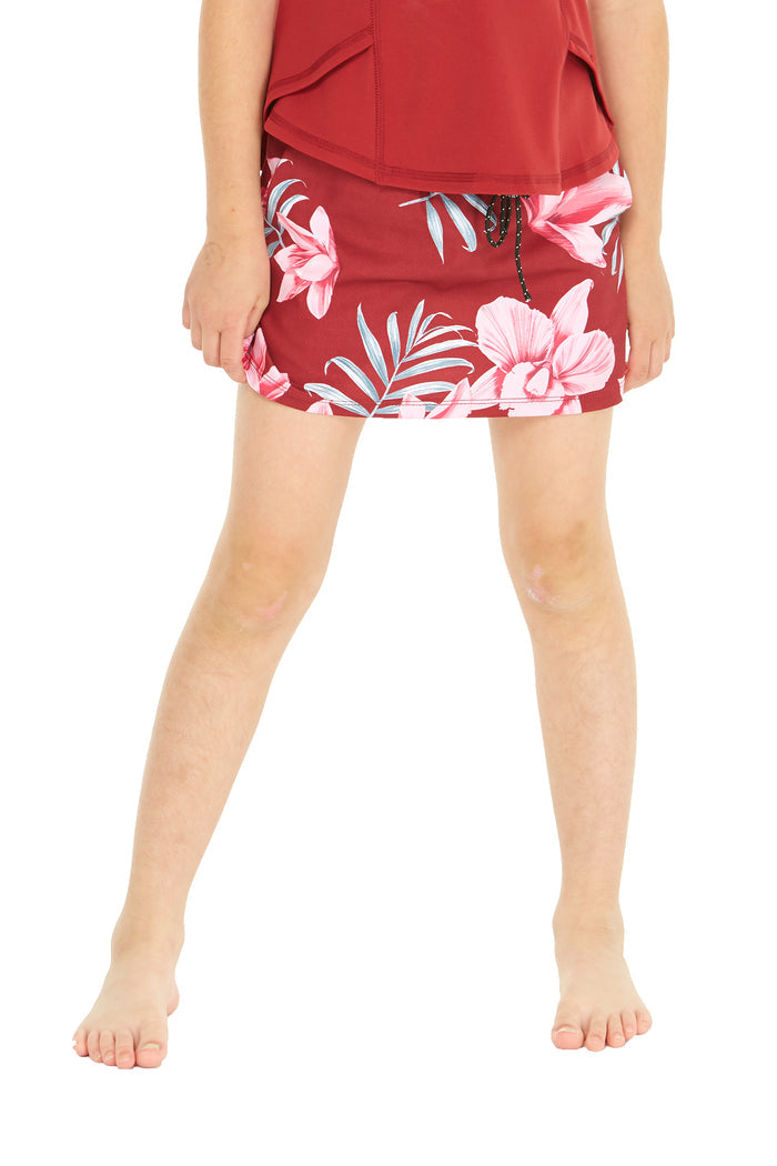 Girl's Athletic Skorts Skirt with Shorts in Lotus Orchid Red