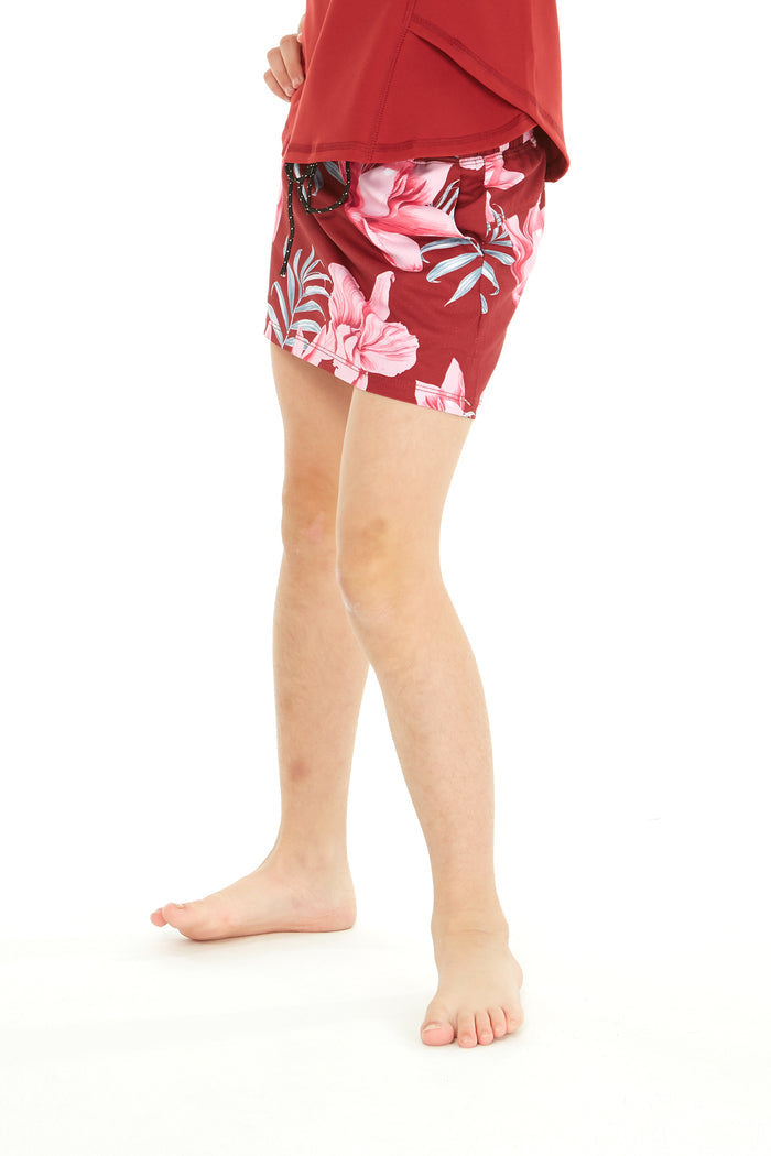 Girl's Athletic Skorts Skirt with Shorts in Lotus Orchid Red