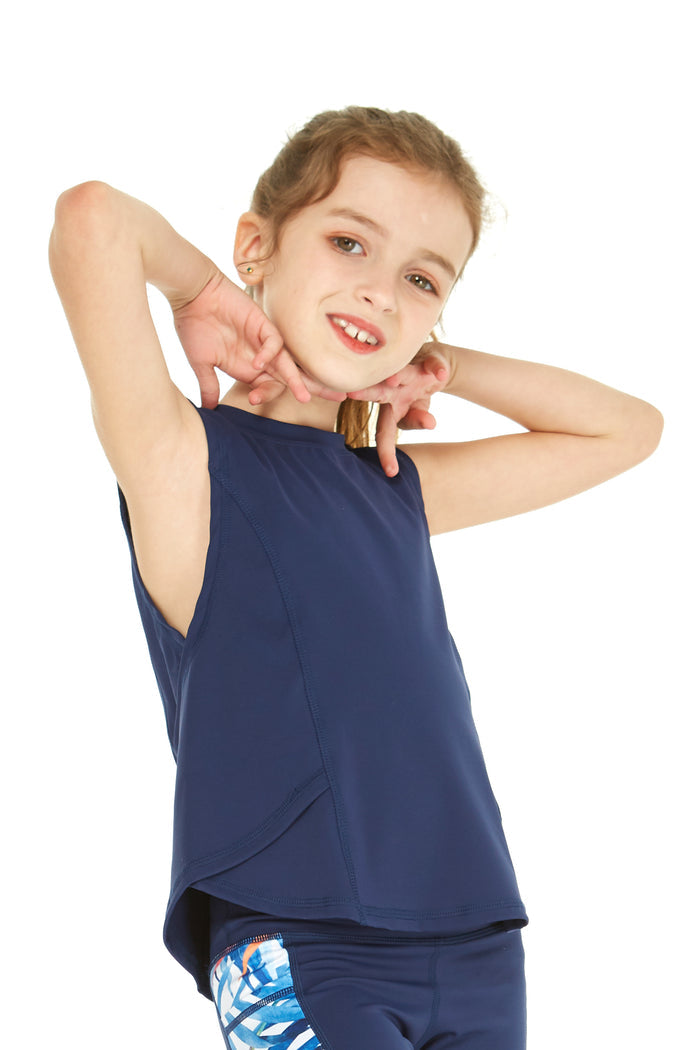 Girl's Athletic Tank Top in Solid Navy