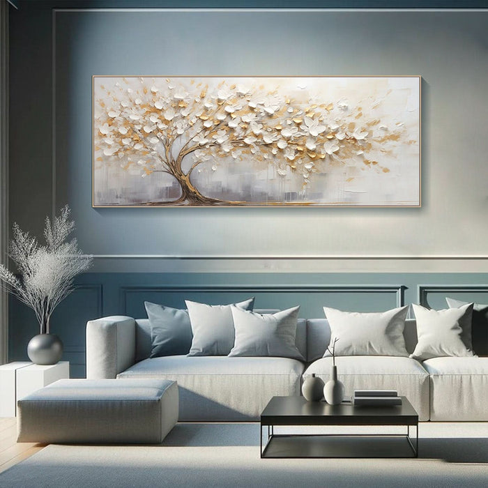 Golden Harmony Textured Tree Canvas for Elegant Bedroom Decor #FT 042