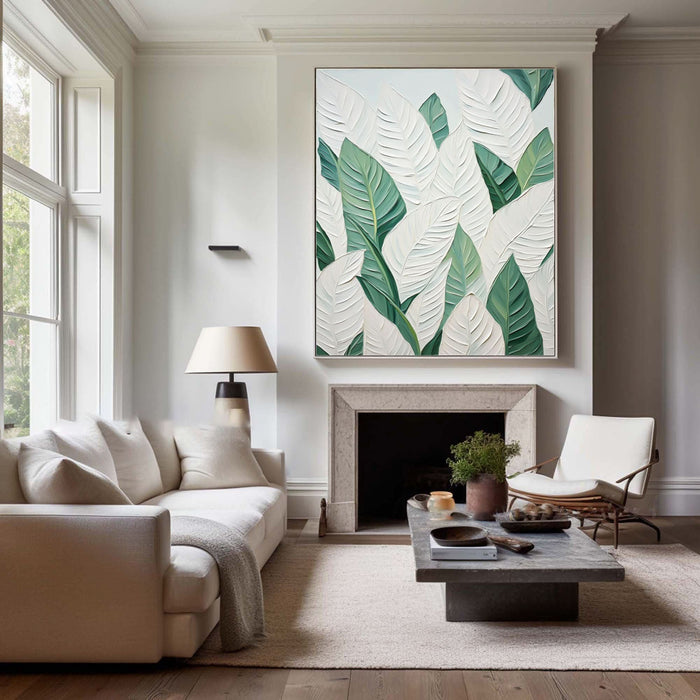 Green and White Leaf Canvas Art #BGM 029