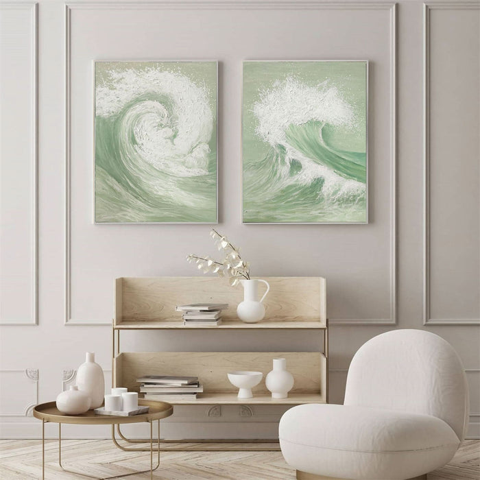 Green & White Abstract  Painting SET OF 2 #AVG 034