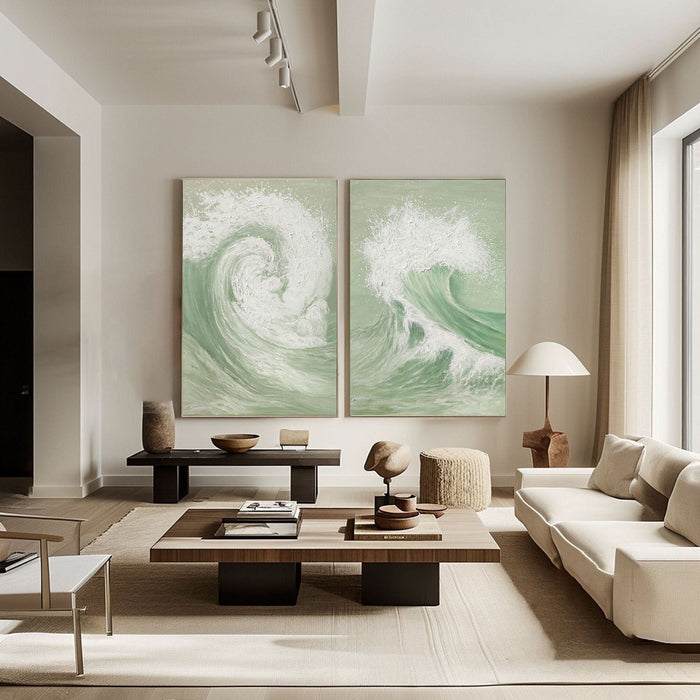 Green & White Abstract  Painting SET OF 2 #AVG 034
