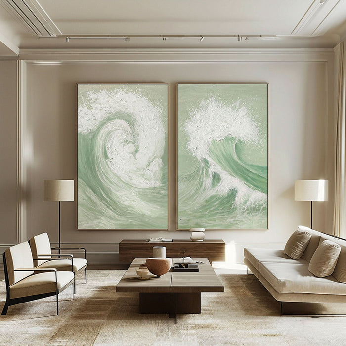 Green & White Abstract  Painting SET OF 2 #AVG 034