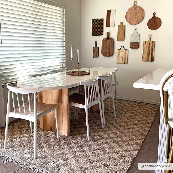 Hand Woven Modern Geometrical Ivory and Brown Checkered Jute Area Rug - The Rug Decor