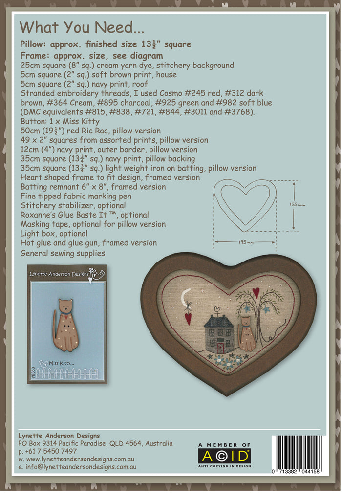 Heart and Home by Lynette Anderson Pattern Back