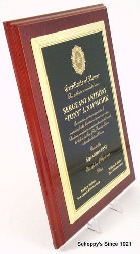 High Gloss Mahogany Gold Frame Plaque - Schoppy's Since 1921
