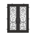 Hills black exterior wrought iron double flat entry door with glass.