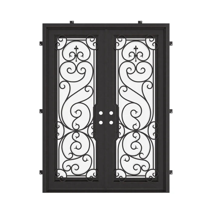 Hills bronze color exterior metal double flat front door.