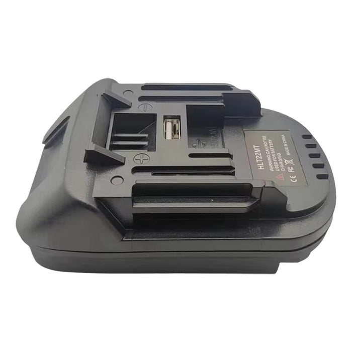 Hilti 22V to Makita 18V LXT battery adapter - side view showing both connections, tool-side face and USB port uppermost