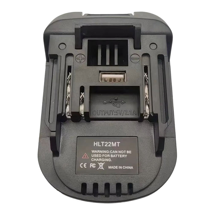 Hilti 22V to Makita 18V LXT battery adapter - tool-side connection with a USB port, twin spring contacts and side rails