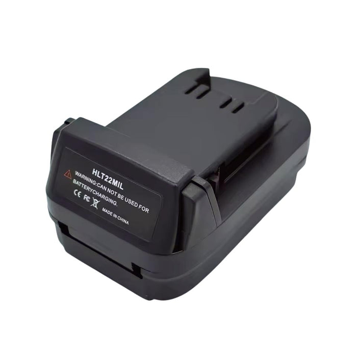 Hilti 22V to Milwaukee M18 battery adapter - side view showing both connections, tool-side terminal block uppermost