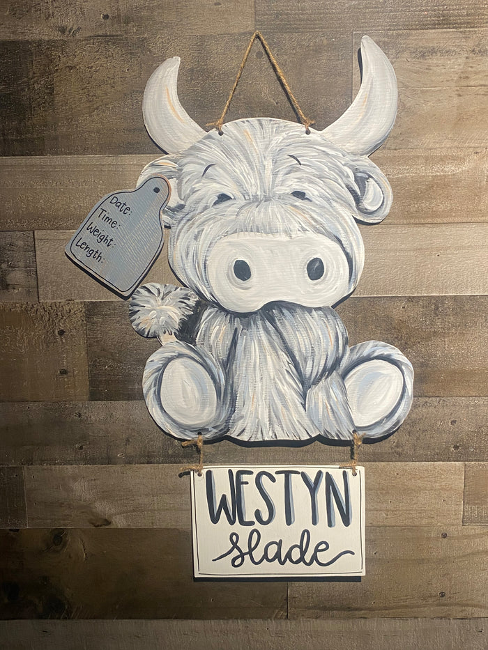 Baby Highland Cow Hospital Door Hanger