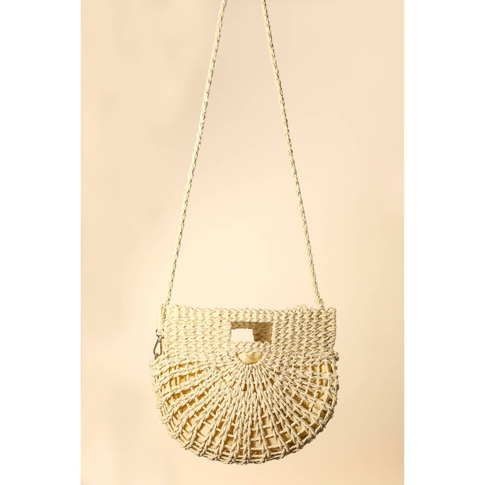 Ivory- Braided Semi Circle Tote Bag