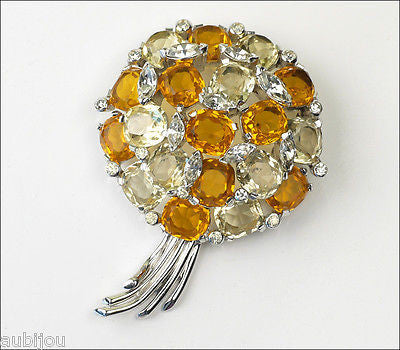 Jomaz Floral Jonquil Topaz Faceted Glass Rhinestone Bouquet Nosegay Brooch Pin