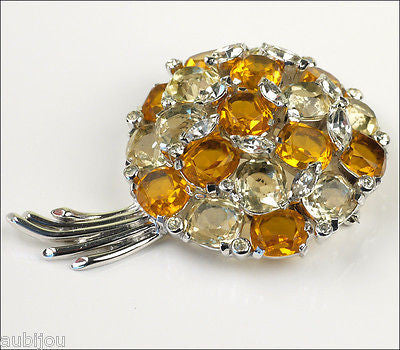 Jomaz Floral Jonquil Topaz Faceted Glass Rhinestone Bouquet Nosegay Brooch Pin