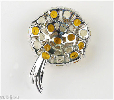 Jomaz Floral Jonquil Topaz Faceted Glass Rhinestone Bouquet Nosegay Brooch Pin