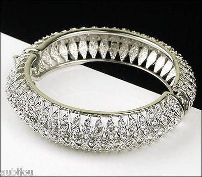 Kenneth Jay Lane KJL Art Deco Clear Rhinestone Crystal Hinged Bracelet Bangle