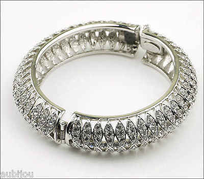 Kenneth Jay Lane KJL Art Deco Clear Rhinestone Crystal Hinged Bracelet Bangle