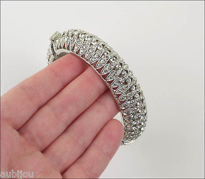 Kenneth Jay Lane KJL Art Deco Clear Rhinestone Crystal Hinged Bracelet Bangle