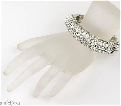 Kenneth Jay Lane KJL Art Deco Clear Rhinestone Crystal Hinged Bracelet Bangle