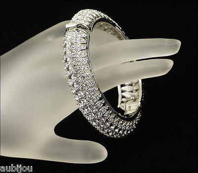 Kenneth Jay Lane KJL Art Deco Clear Rhinestone Crystal Hinged Bracelet Bangle