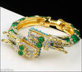 Kenneth Lane KJL Asian Oriental Green Enamel Rhinestone Double Dragon Bracelet