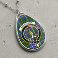 Kirkpatrick clan Scottish tartan necklace with clan crest and I Make Sure motto on tartan background
