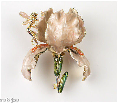 Kirks Folly Large 3D Cream Enamel Floral Flower Iris Orchid Brooch Pin Fairy