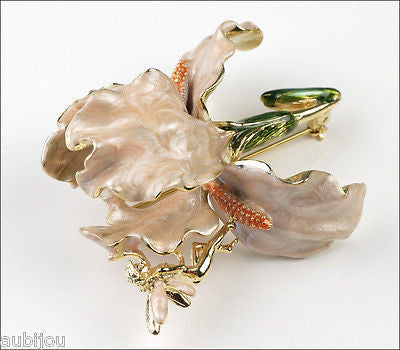Kirks Folly Large 3D Cream Enamel Floral Flower Iris Orchid Brooch Pin Fairy