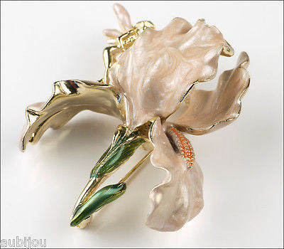 Kirks Folly Large 3D Cream Enamel Floral Flower Iris Orchid Brooch Pin Fairy
