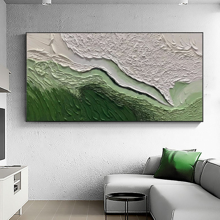 Large Green & White 3D Texture Painting #UL 001