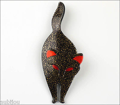 Lea Stein Attila The Cat Brooch Pin Chocolate Orange Front