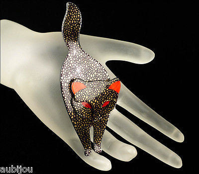 Lea Stein Attila The Cat Brooch Pin Chocolate Orange Mannequin