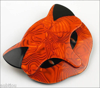 Lea Stein Bacchus The Cat Head Brooch Pin Orange Black Side