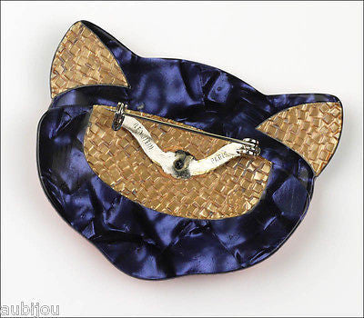 Lea Stein Bacchus The Cat Head Brooch Pin Orange Black Back