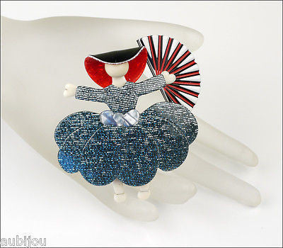 Lea Stein Ballerina Scarlett O'Hara Fan Brooch Pin Silver Grey Red White Mannequin