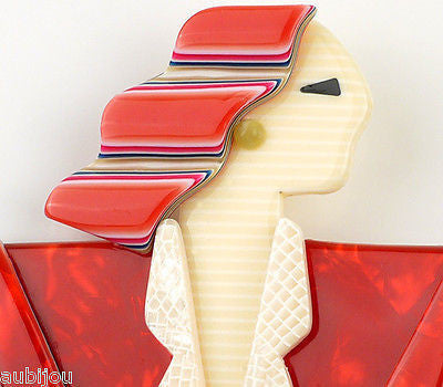 Lea Stein Carmen Joan Crawford Art Deco Red Brooch Pin Gallery