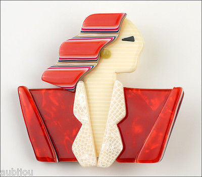 Lea Stein Carmen Joan Crawford Art Deco Red Brooch Pin Front