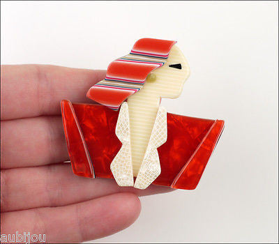 Lea Stein Carmen Joan Crawford Art Deco Red Brooch Pin Model