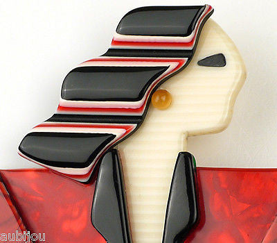 Lea Stein Carmen Joan Crawford Art Deco Red Brooch Pin Gallery