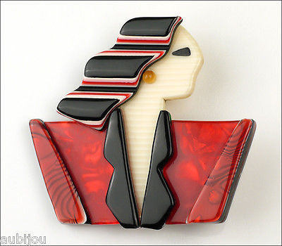 Lea Stein Carmen Joan Crawford Art Deco Red Brooch Pin Front